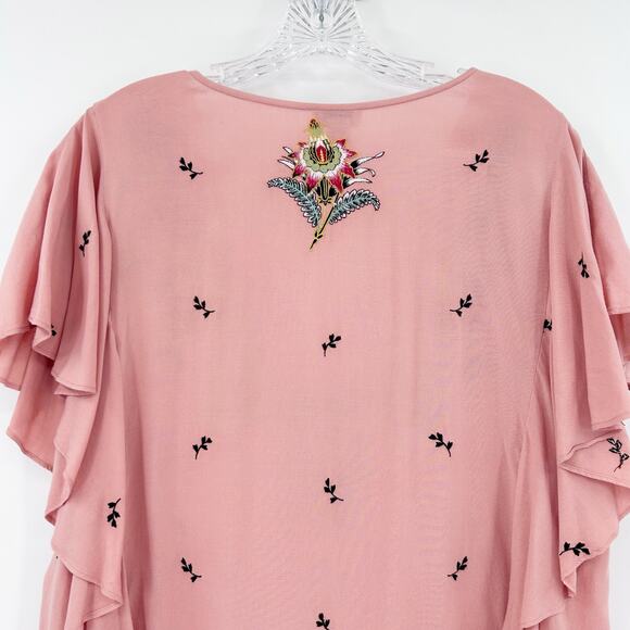 Sundance Magdalena Floral Embroidered Flutter Sleeve Boho Top Pink Womens Size M - Picture 10 of 12